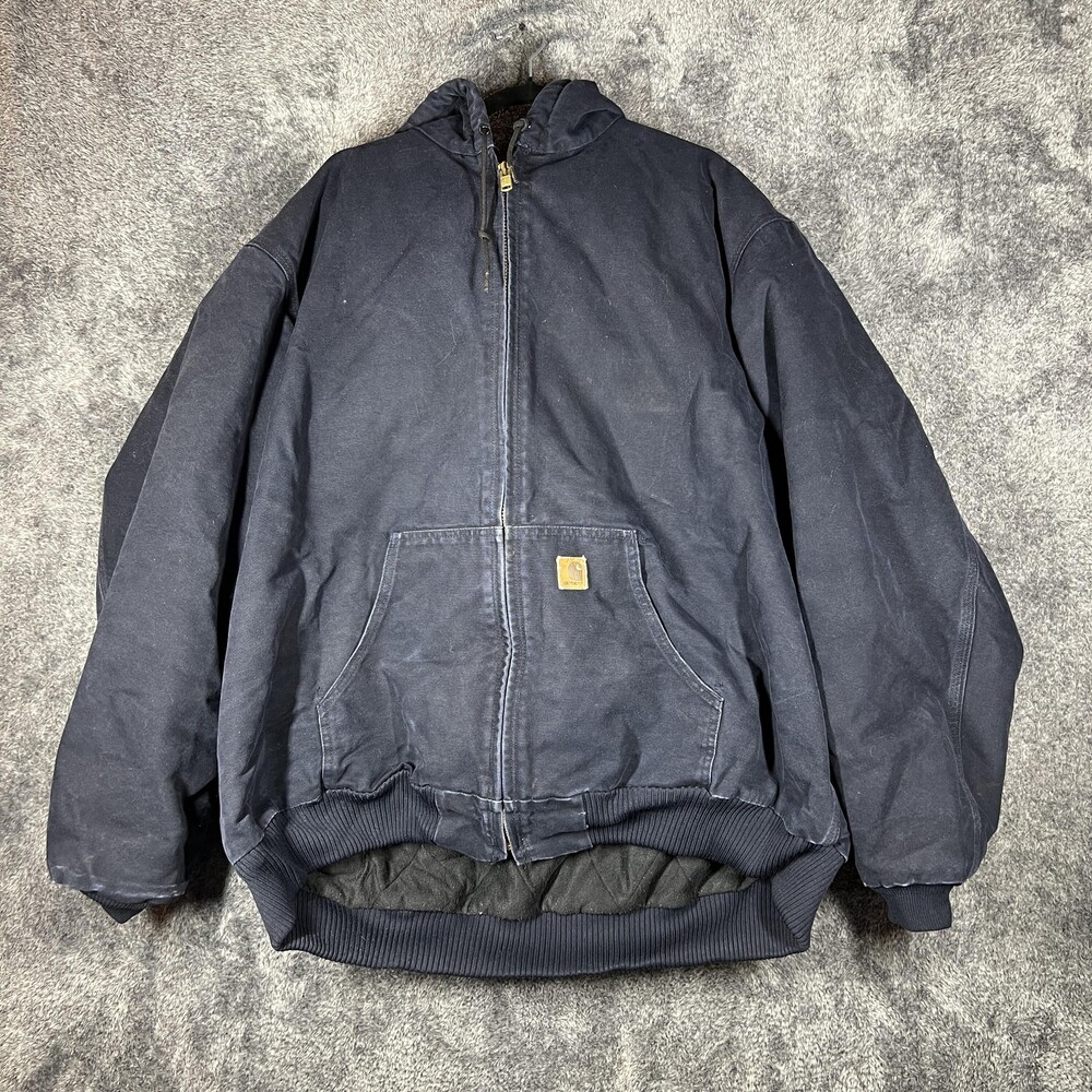 Carhartt Jacket Mens 3XLT Blue Hooded Quilted Lined Insulated Canvas Workwear